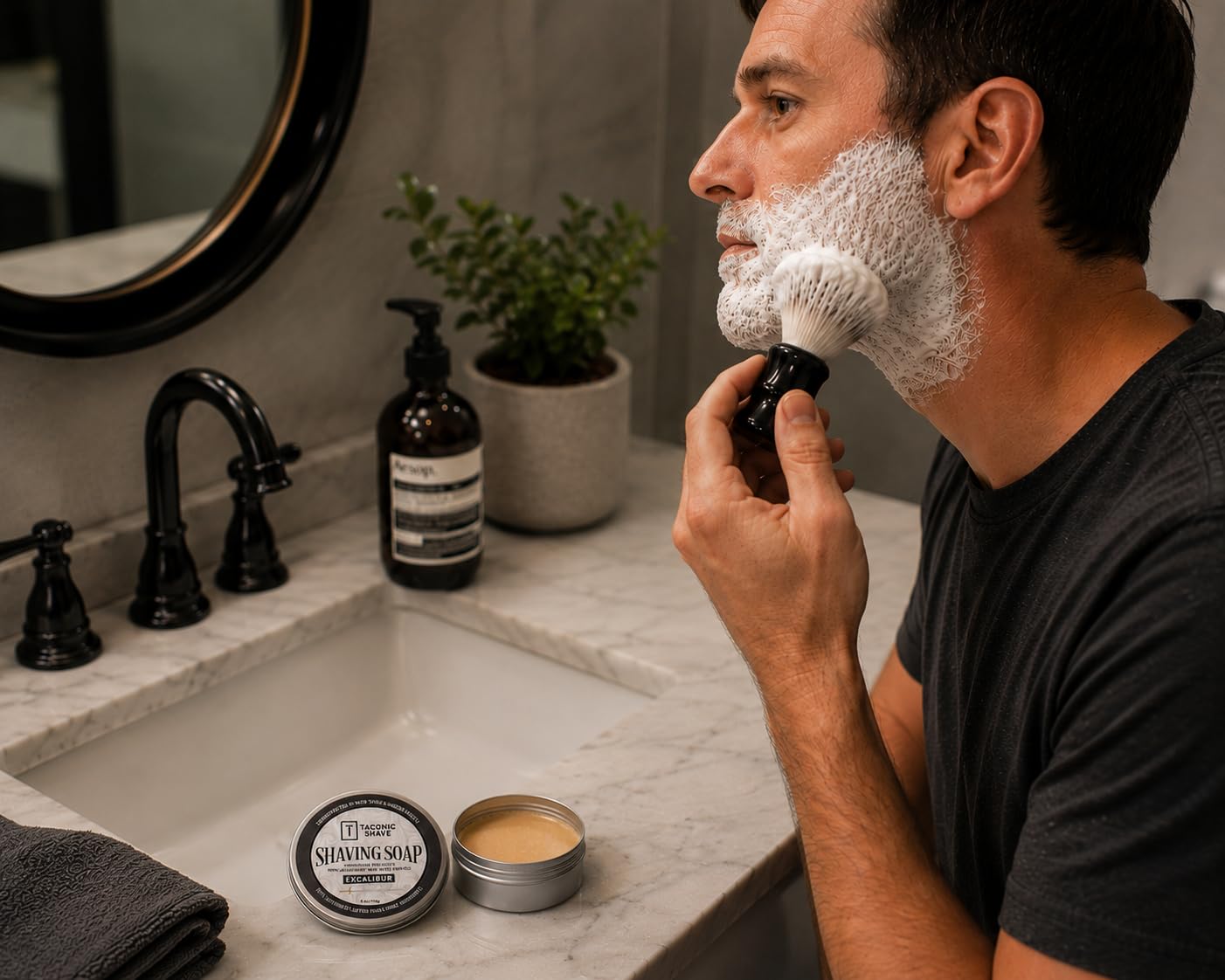 Taconic Lavender Natural Shaving Soap Puck, Rich Lather | Calming lavender aroma pairs with moisturizing natural oils to build rich protective lather for a comfortable wet shave.