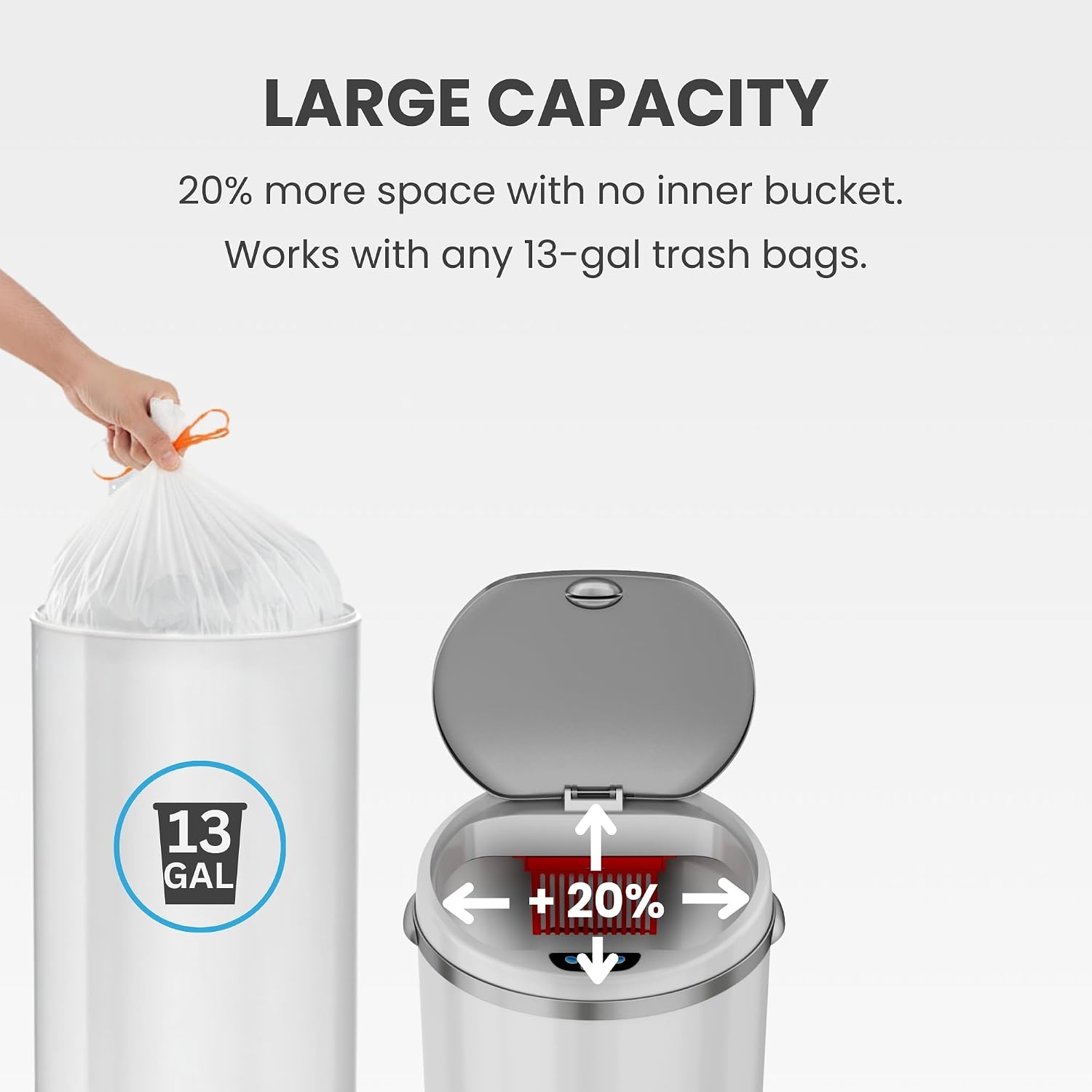 iTouchless 13 Gallon Touchless Sensor Kitchen Trash Can with Odor Control System, Brushed Stainless Steel, Round Garbage Bin for Home or Office - IT13RCB