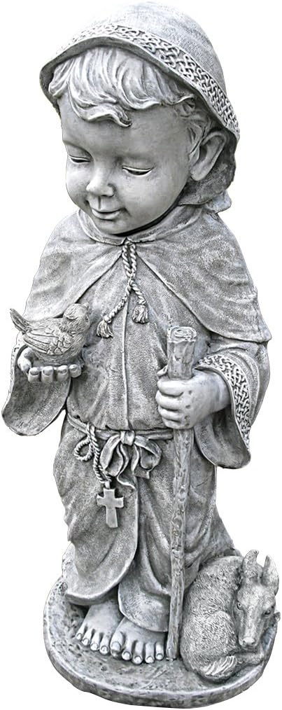 Design Toscano Francis of Assisi Blessing Religious Garden Decor Statue with Bird Bath Feeder, 19 inches Tall, Cast Stone Resin, Gray Stone Finish
