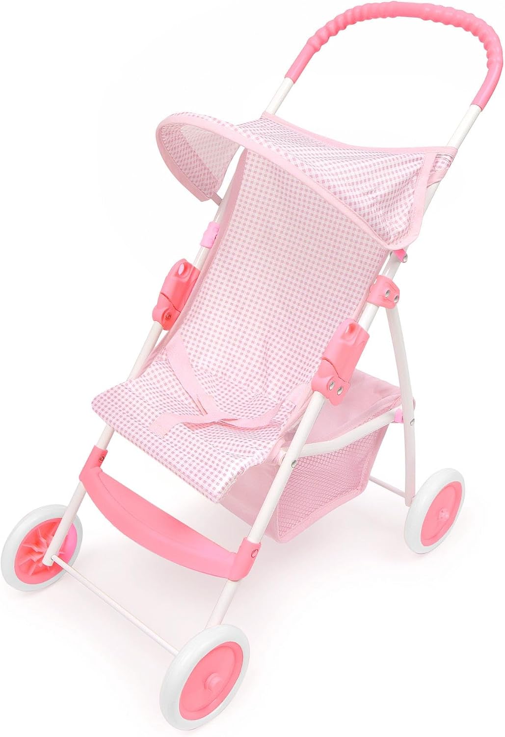 Badger Basket Folding Doll Umbrella Stroller with Basket - Pink/White | Fits up to 18" dolls