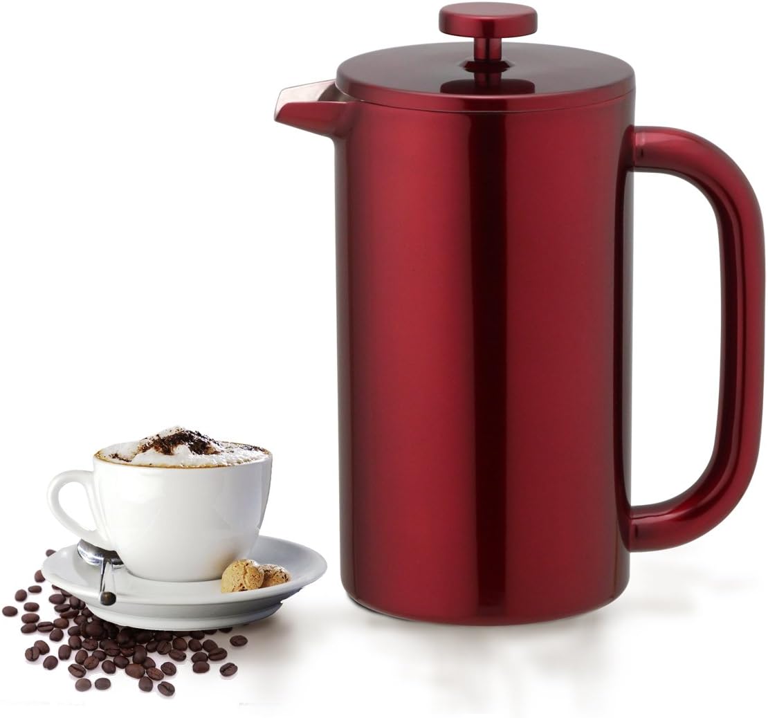 8-Cup Double Wall Insulated Stainless Steel French Coffee Press, 32-Ounce Durable Coffee Tea Maker with Stainless Steel Plunger, Copper