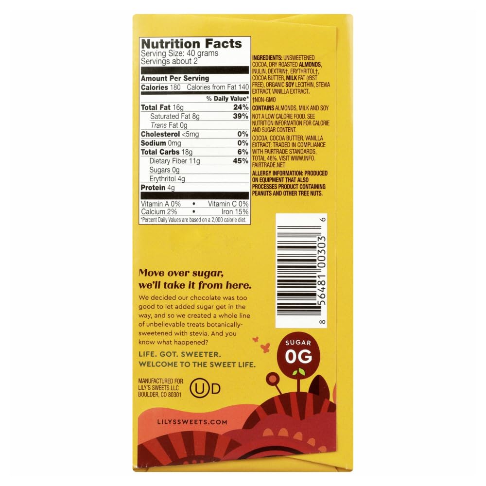 Lily's - Dark Chocolate Bar 55% Cocoa Almond - 3 oz.pack of 2