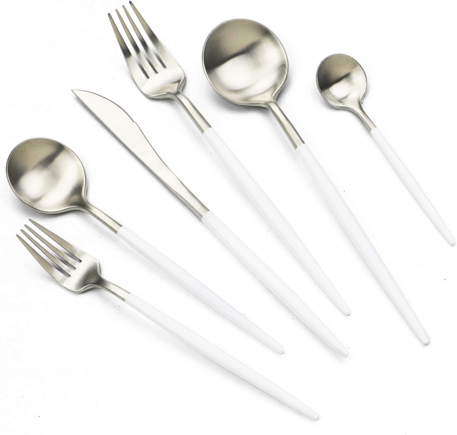 JASHII Luxury 18/10 Rainbow Flatware Set - 304 Stainless Steel Colorful Cutlery - 5-Piece Adaline Royal Modern Satin Finish for Birthday