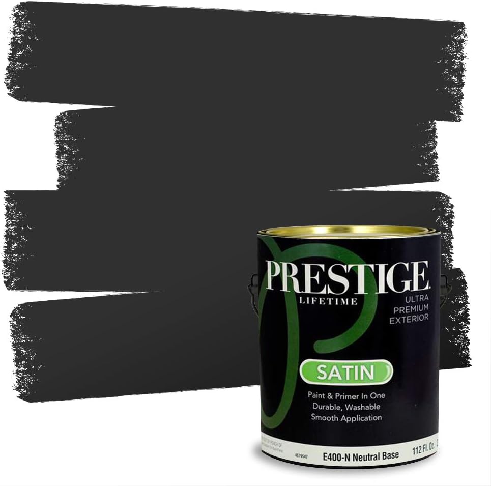 PRESTIGE Paints Exterior Paint and Primer In One, 1-Gallon, Satin, Comparable Match of Sherwin Williams* Black Magic*