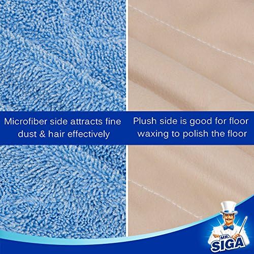 MR.SIGA Professional Microfiber Mop for Hardwood, Laminate Floor Cleaning | Stainless steel telescopic handle, 3 reusable microfiber flat mop refills and 1 dirt removal scrubber included