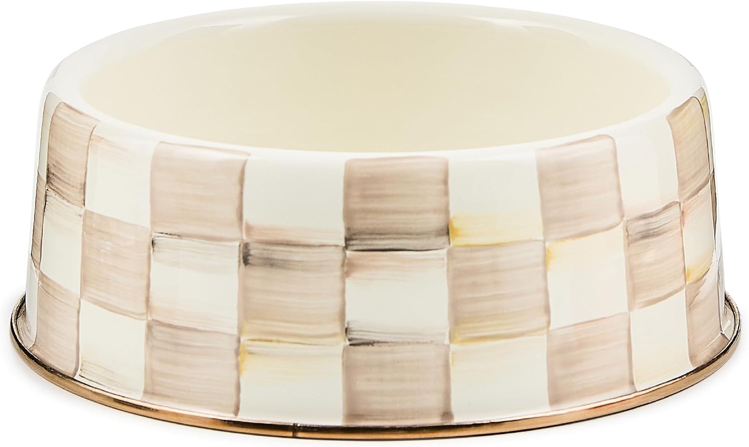 MACKENZIE-CHILDS Enamel Pet Dish, Large, Black-and-White Courtly Check | Decorative cat and dog bowl for food and water, 40-ounce capacity