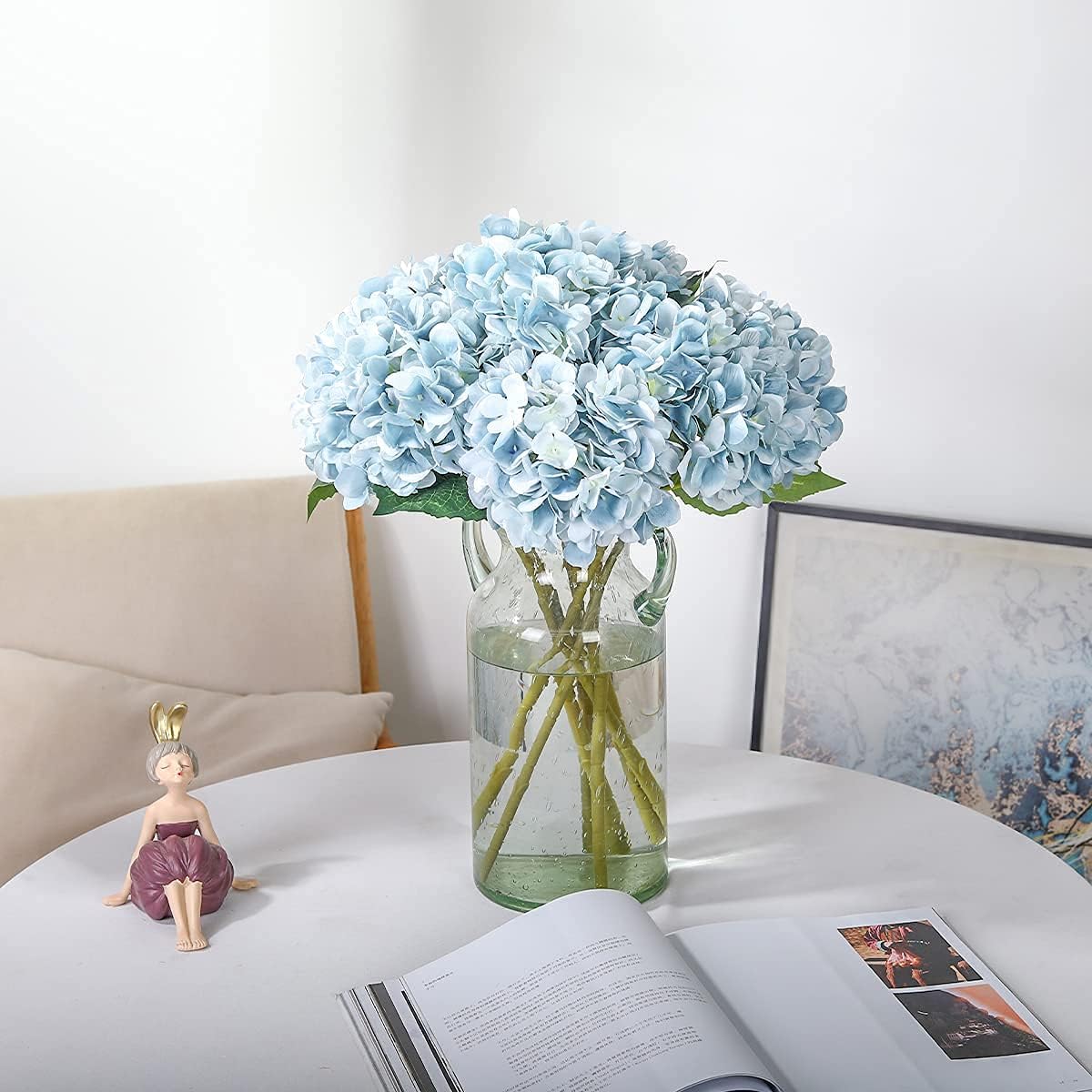 Kisflower 6pcs White Hydrangea Artificial Flowers - Faux Hydrangea Flowers, Fake Silk Flowers for Table Centerpiece