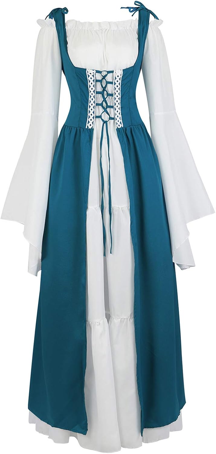 Kranchungel Renaissance Costume Women Dress: Flowy Long Sleeve Medieval Dress for Renaissance Faires & Medieval Festival