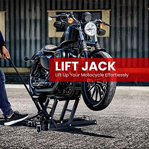 VIVOHOME 1500 LBS Hydraulic Motorcycle Lift Jack | Heavy-Duty Steel ATV Lift Stand with Wheels & Handle, for Motorcycles, Dirt Bikes, ATVs (Red)
