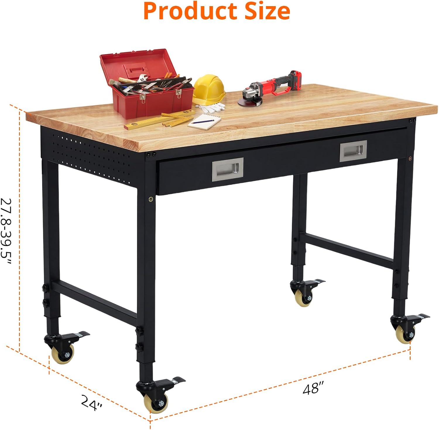 48" Adjustable Workbench, Heavy Duty Workstation with Drawer Storage, 2000LB Load Capacity