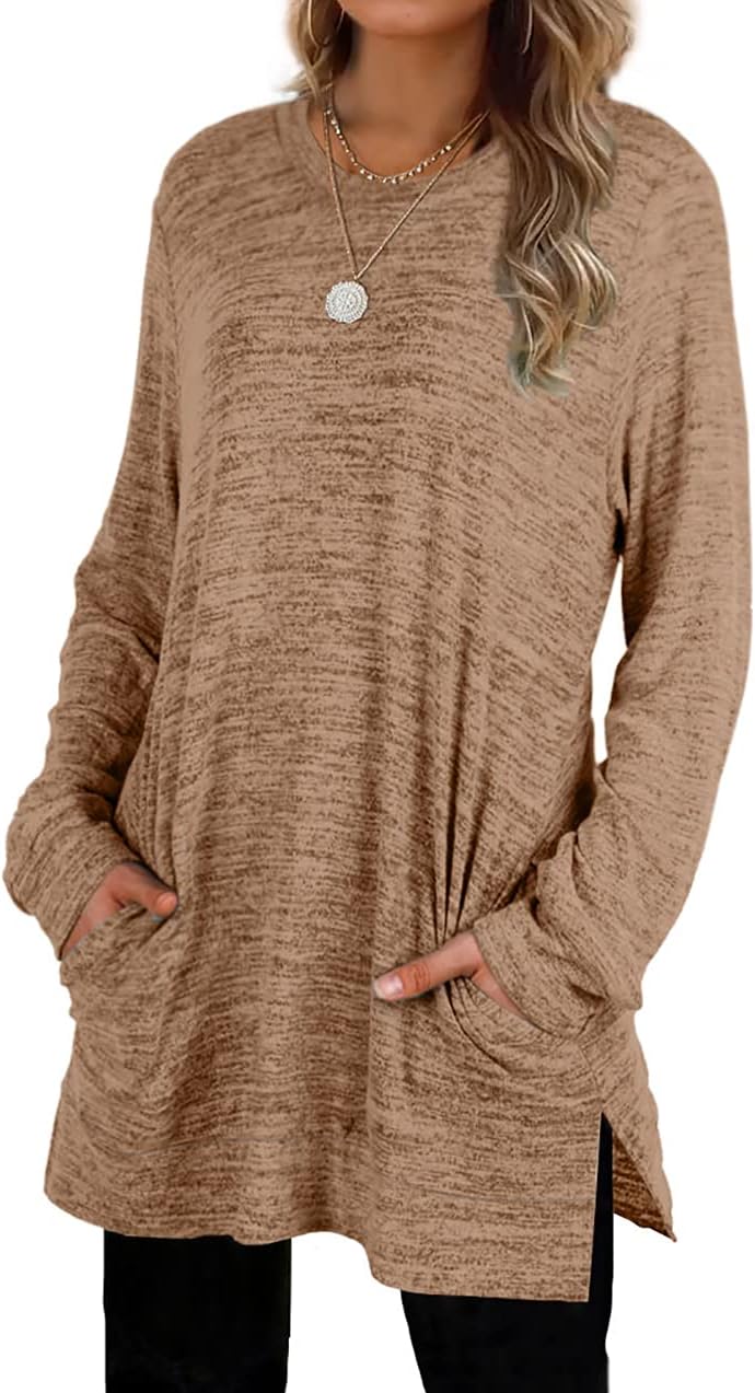 XIEERDUO Womens Casual Sweatshirts Long Sleeve Shirts Oversized With Pocket Tunic Tops S-3XL