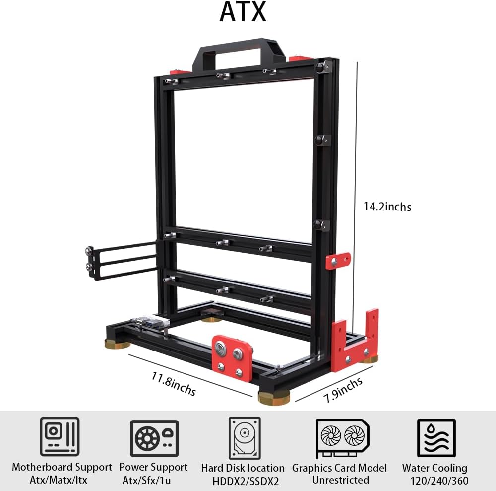 DIY Aluminium Pc Open Case Computer Chassis Test Bench Support Water Cooling Support Server Chassis Support Itx Matx ATX Eatx (2.M-ATX)
