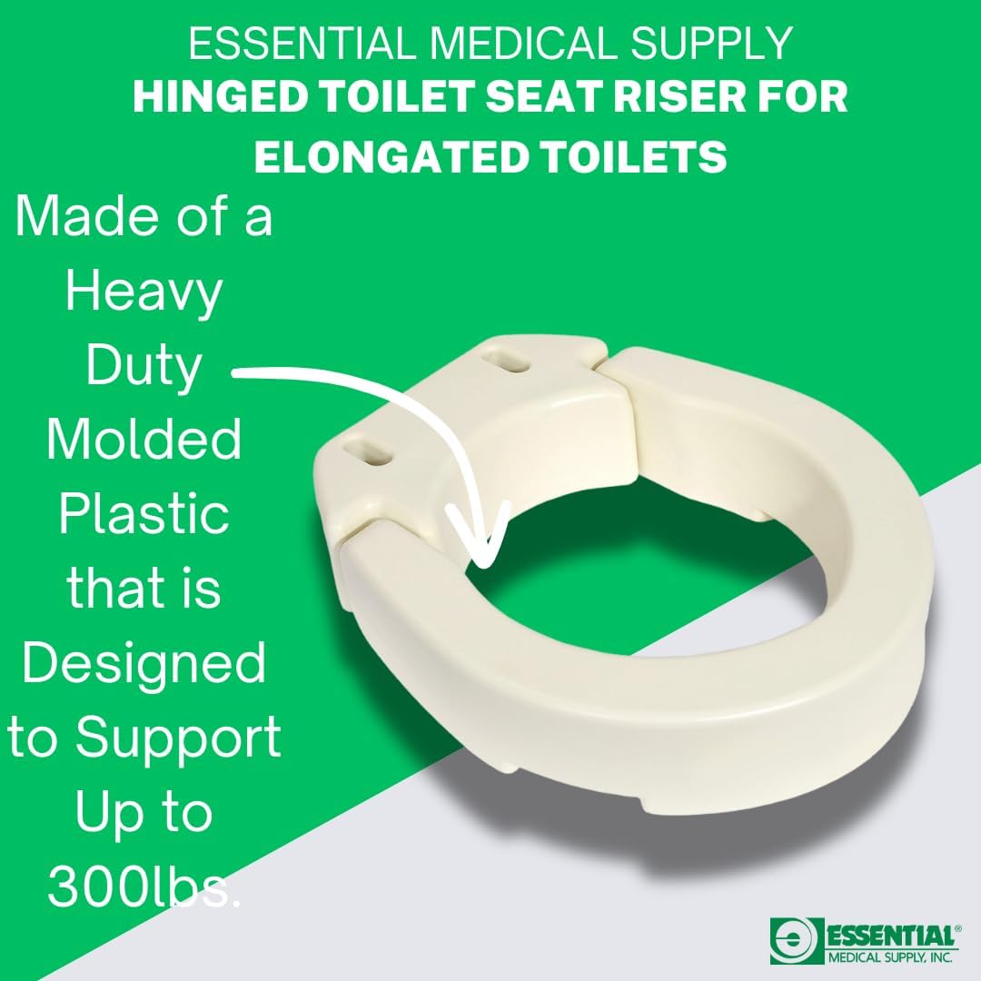 Essential Medical Supply Hinged Toilet Seat Riser for Elongated Toilets - 19 x 14 x 3.5 Inches