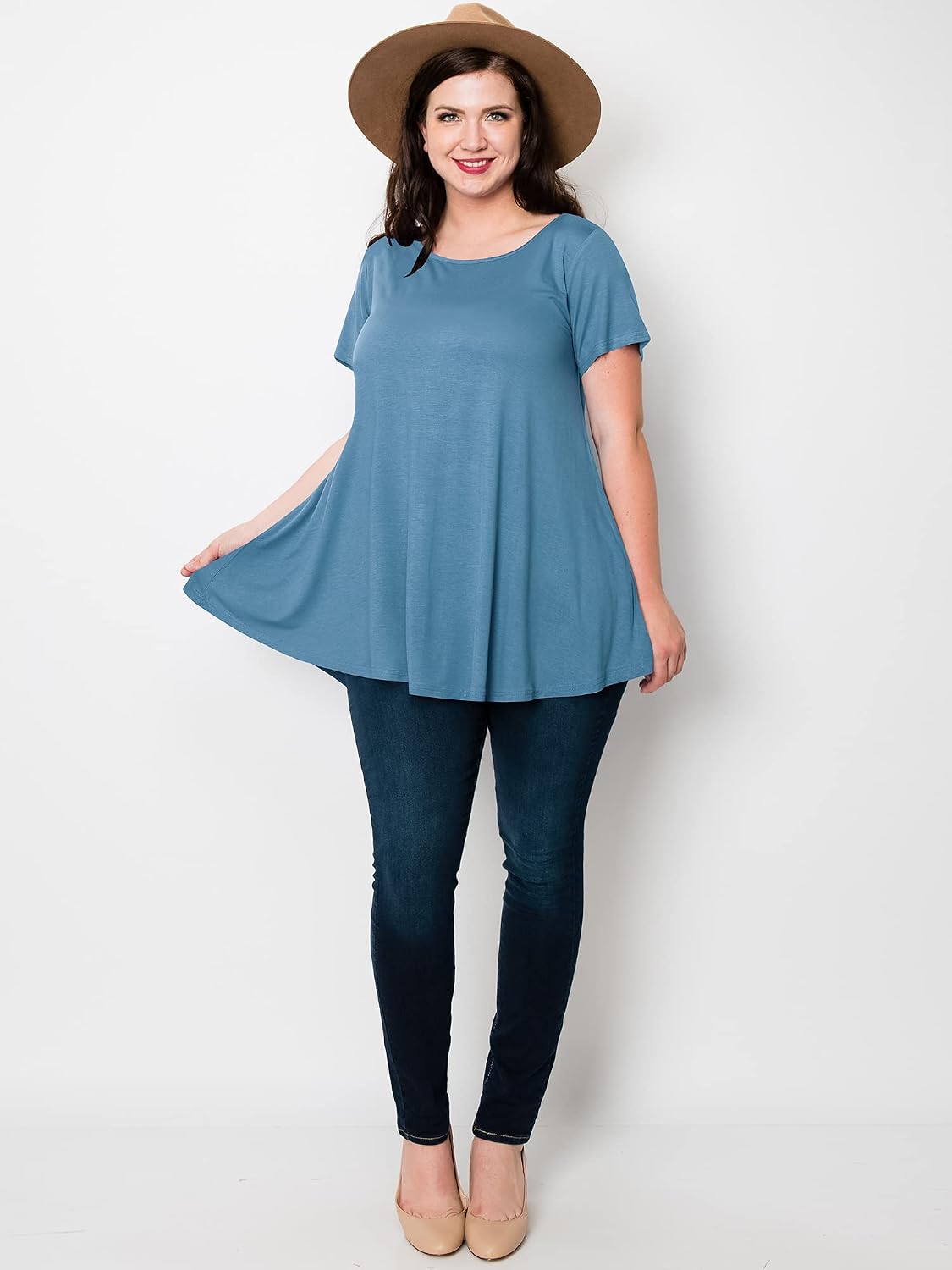 Lock and Love Women Solid Short Sleeve/Sleeveless Tunic for Leggings Swing Tunic Flare Tank Tops S-5XL Plus Size Made in USA