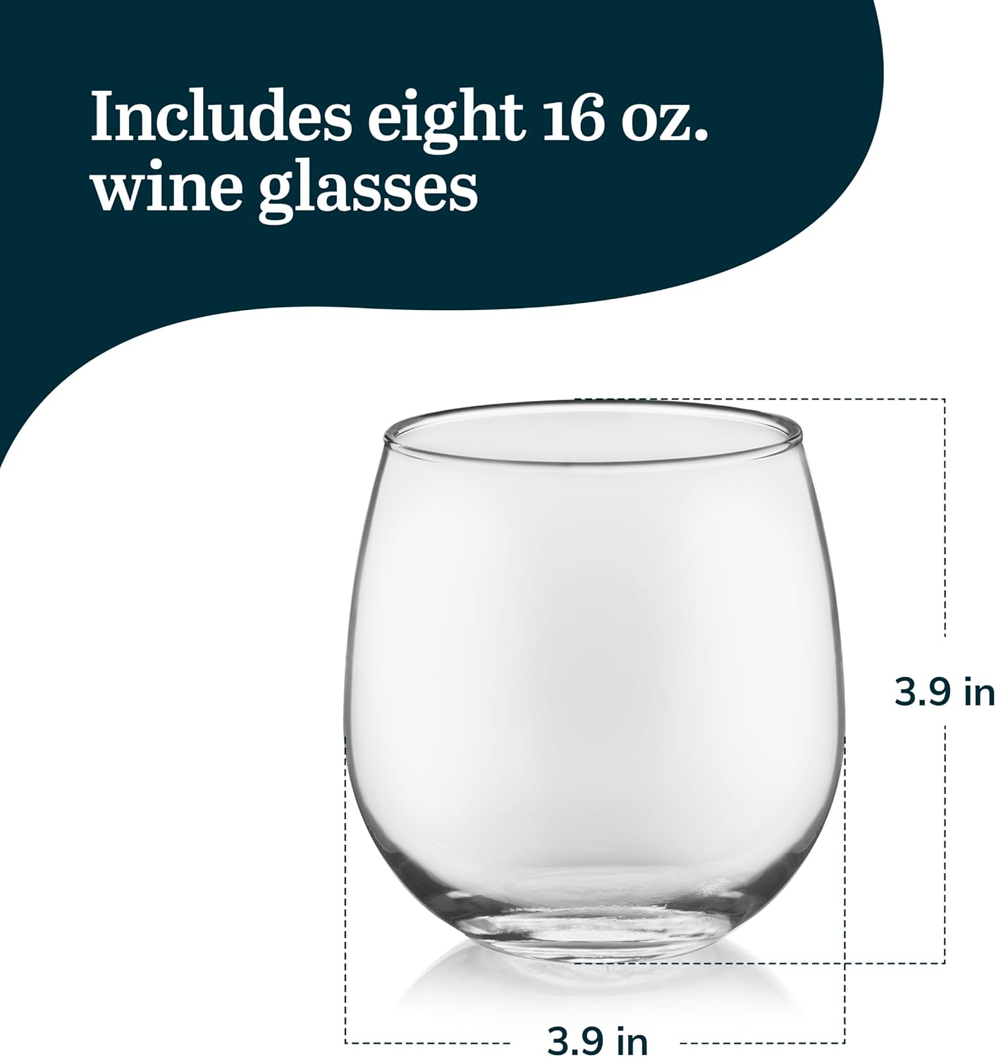 Libbey Classic Blue All-Purpose Stemless Wine Glasses Set 6, Timeless Wine Cups Set of 6, 15.25 Oz, Wine Glass Set for Dinners, Weeknights