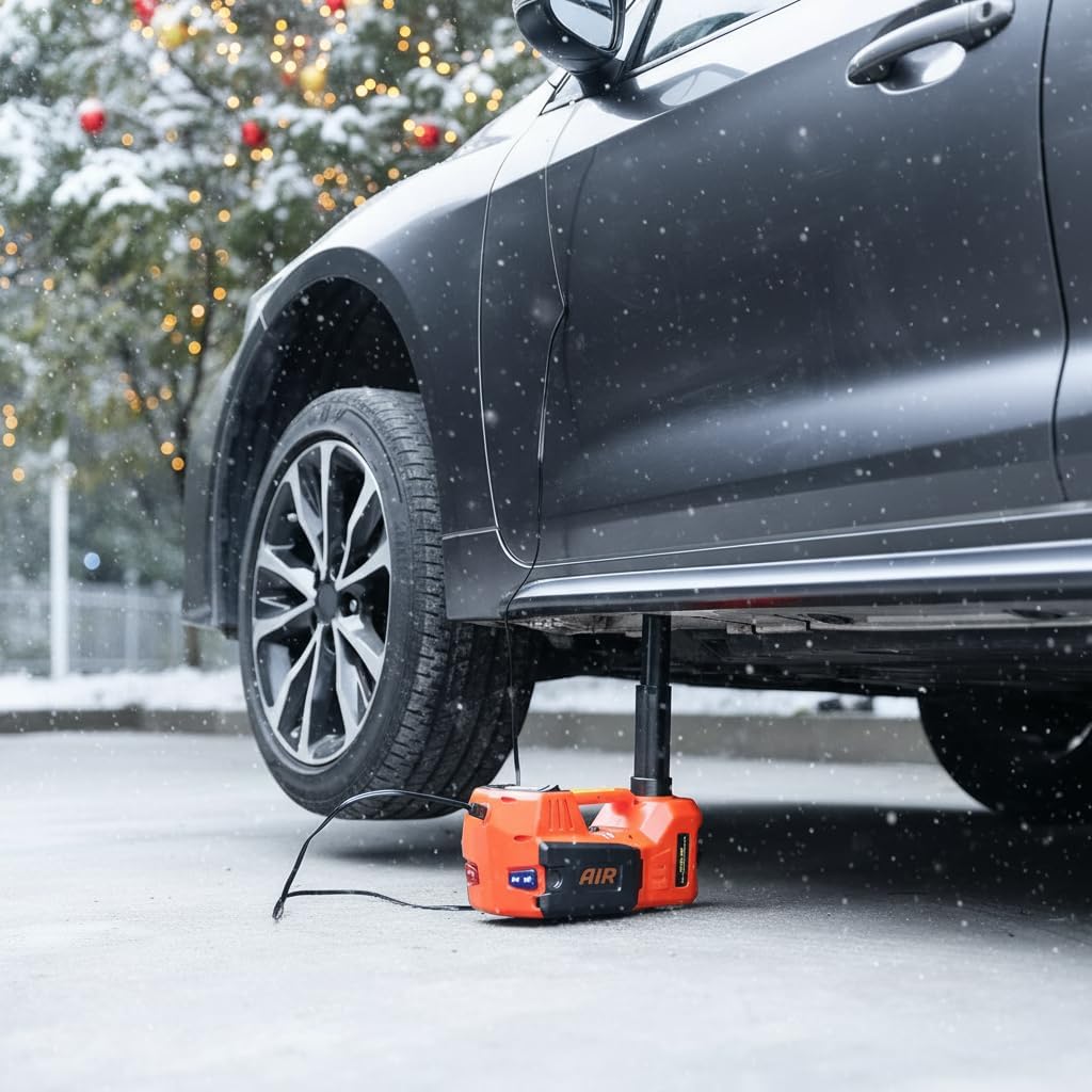 Trihelper Electric Car Jack 5 Ton 12V Floor Jack Hydraulic Jack Stand Car Lift Jack with Integrated Tire Pump for SUV Truck Sedan Vehicle Roadside
