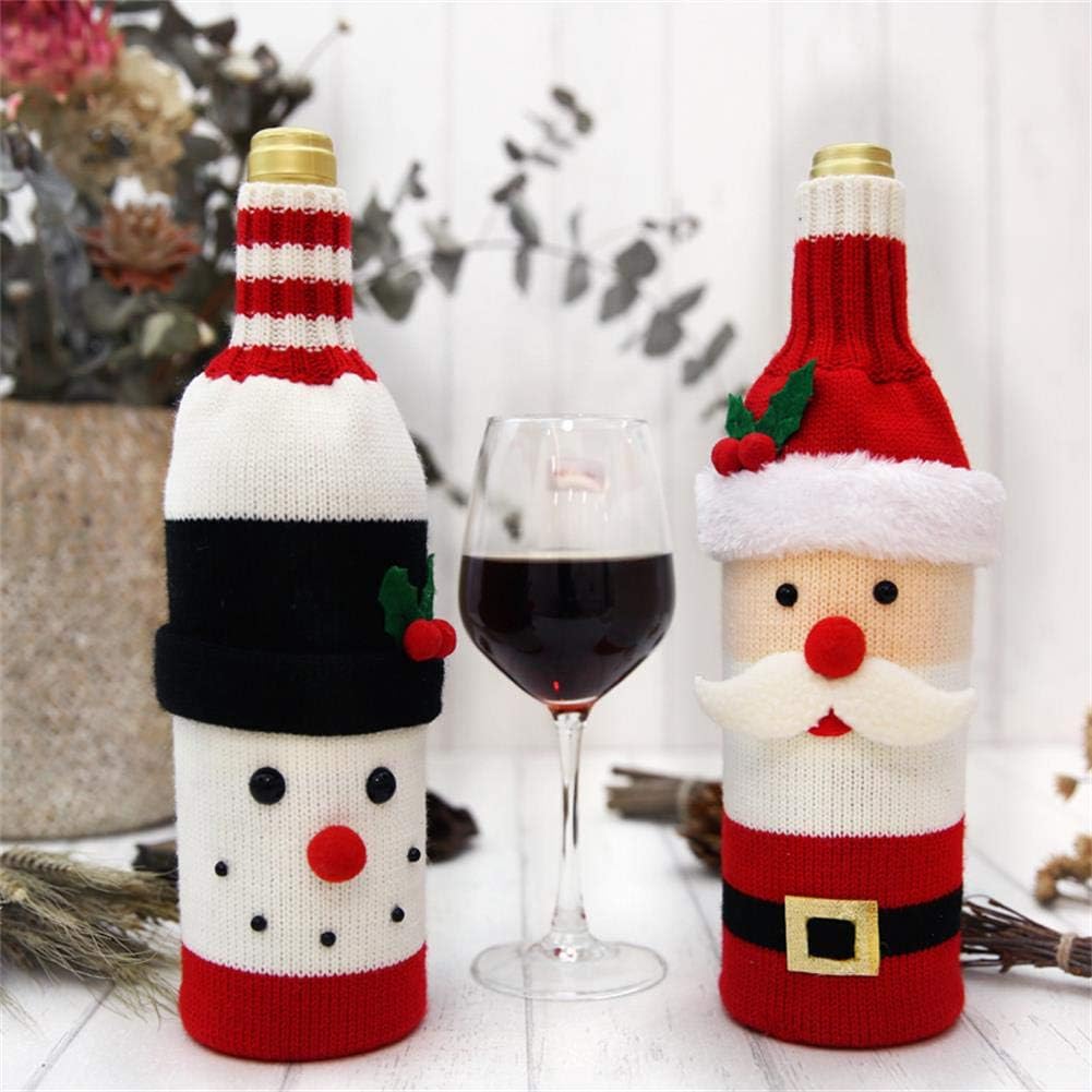 Cute Christmas Sweater Wine Bottle Cover, Handmade Wine Bottle Sweater for Christmas Decorations Cute Christmas Sweater Party Decorations 2pcs
