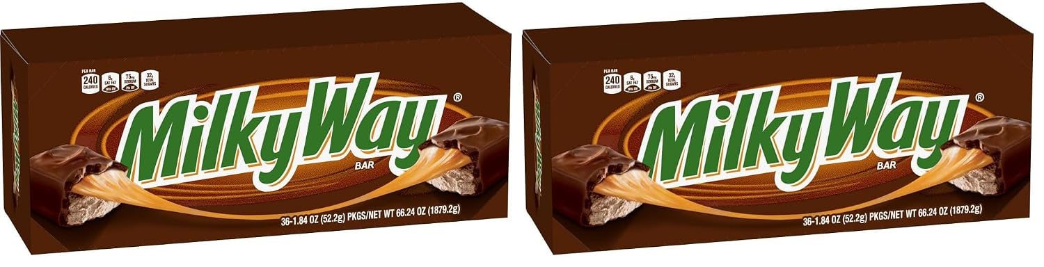 MILKY WAY Milk Chocolate Caramel Candy Bars, Full Size, Bulk Box, 36 ct | Caramel and nougat in milk chocolate bars, individually wrapped for sharing, party favors, movie nights, gift bag, baking