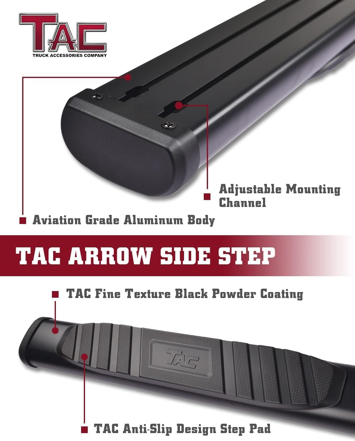 TAC Side Steps Fit Chevy Silverado/GMC Sierra 1999-2018 1500 & 1999-2019 2500/3500 Extended/Double Cab (Excluding C/K Classic) (Body Mount) Truck Pickup 3" Black Side Bars Nerf Bars 2 Pieces