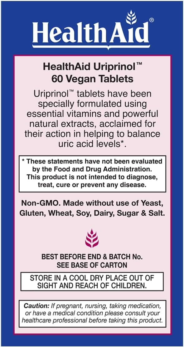 HealthAid Uriprinol® 60 Tablets – Twice‑Daily Antioxidant Uric Acid Cleanse with Montmorency Cherry, Celery Seed