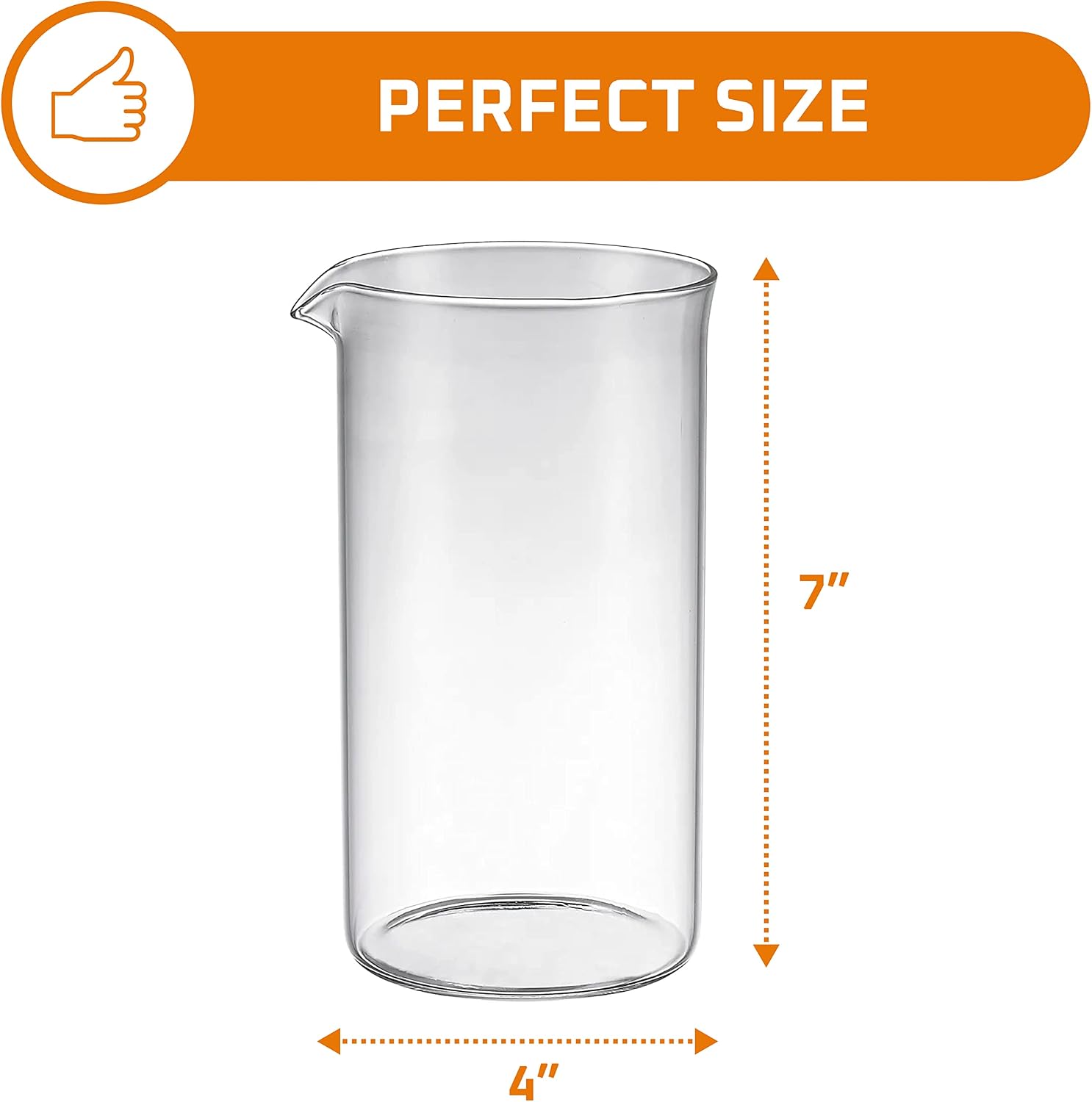 Bruntmor Spare Carafe for French Press, 34 oz French Press replacement Glass, Fire hardened Borosilicate Beaker, 34 ounce