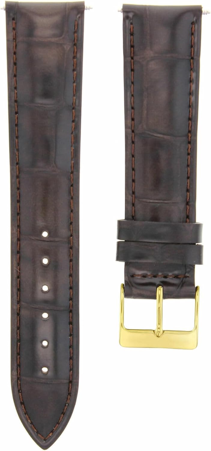 Ewatchparts 22mm Leather Watch Band Strap Compatible With Invicta Russian Diver Dark Brown With Gold Buckle