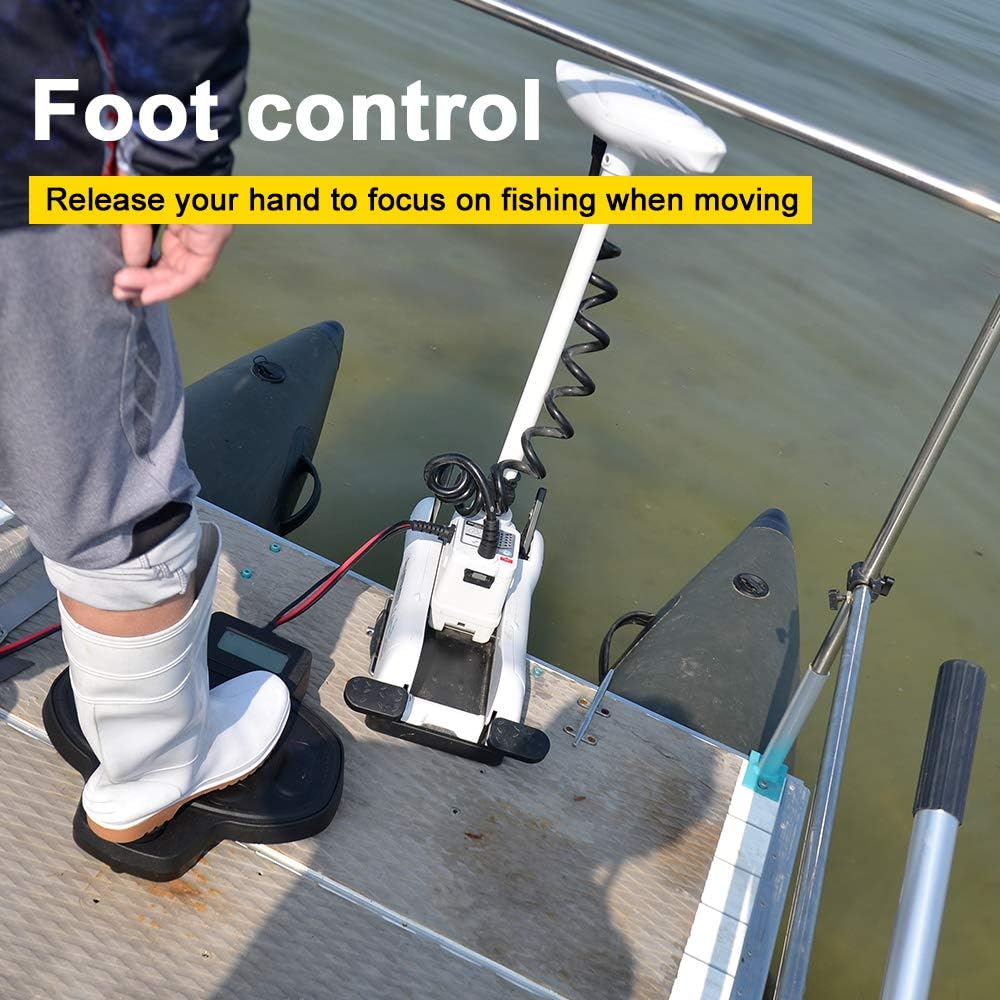 Haswing Bow Mount Trolling Motor 55lbs 54in - Remote & Foot, Quick Release | Fresh & Saltwater Ready, Wireless Foot-33ft, Remote-164ft, Black/White, Fits Boats up to 19ft, Req 13.7x8” Flat Mount Surface