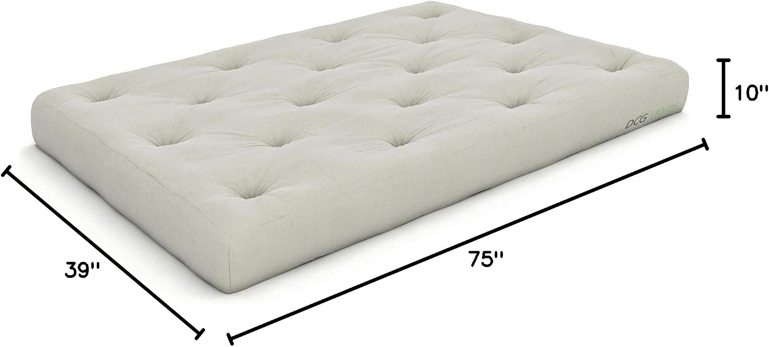 Nirvana Futons Extra Thick Premium 10-Inch Twin XL Futon Mattress, Khaki Twill - Made in USA