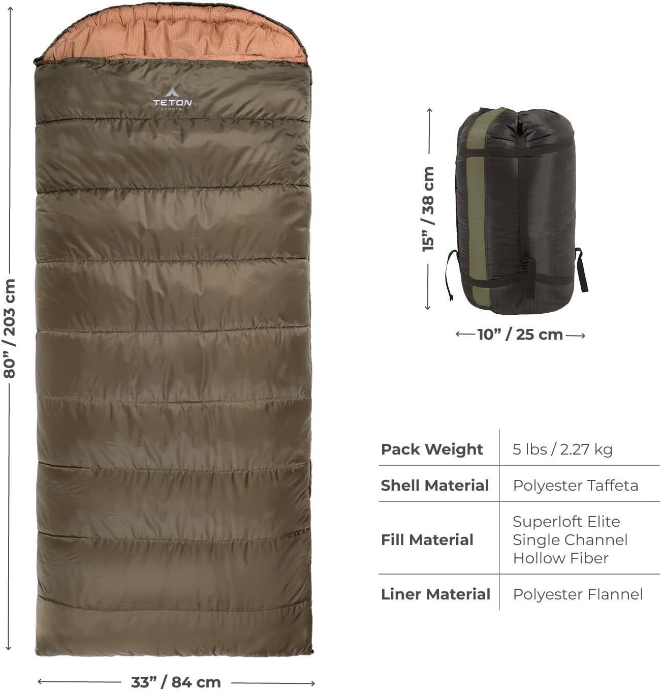 Teton Celsius Regular, 25F, 20F, 0F Degree Sleeping Bags, All Weather Bag for Adults and Kids, Camping Made Easy and Warm, Travel Sack Included