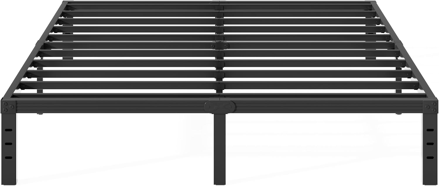 Heavy Duty Platform 14 Inch Full Bed Frame with Storage, Black