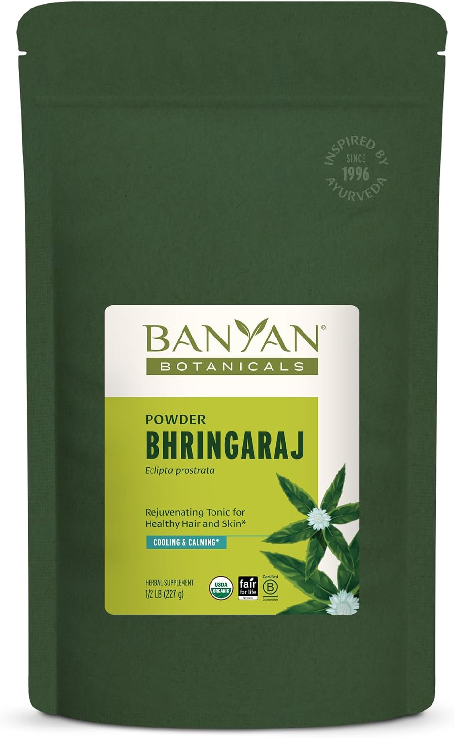 Banyan Botanicals Bhringaraj Powder – Organic Eclipta Prostrata Leaf Powder – for a Calm Mind and Healthy Hair, Nails, Bones, and Teeth* – ½ lb. – Non-GMO FFL Vegan