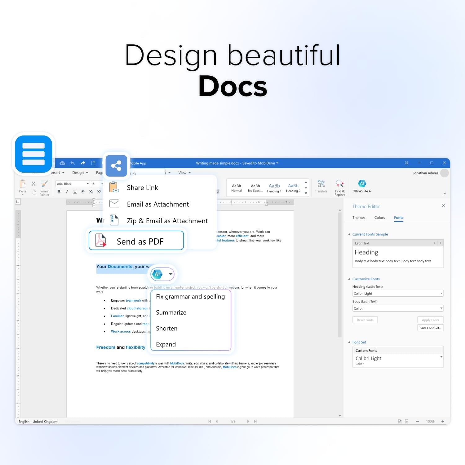 MobiOffice Lifetime 4-in-1 Productivity Suite for Windows | Lifetime License | Includes Word Processor, Spreadsheet, Presentation