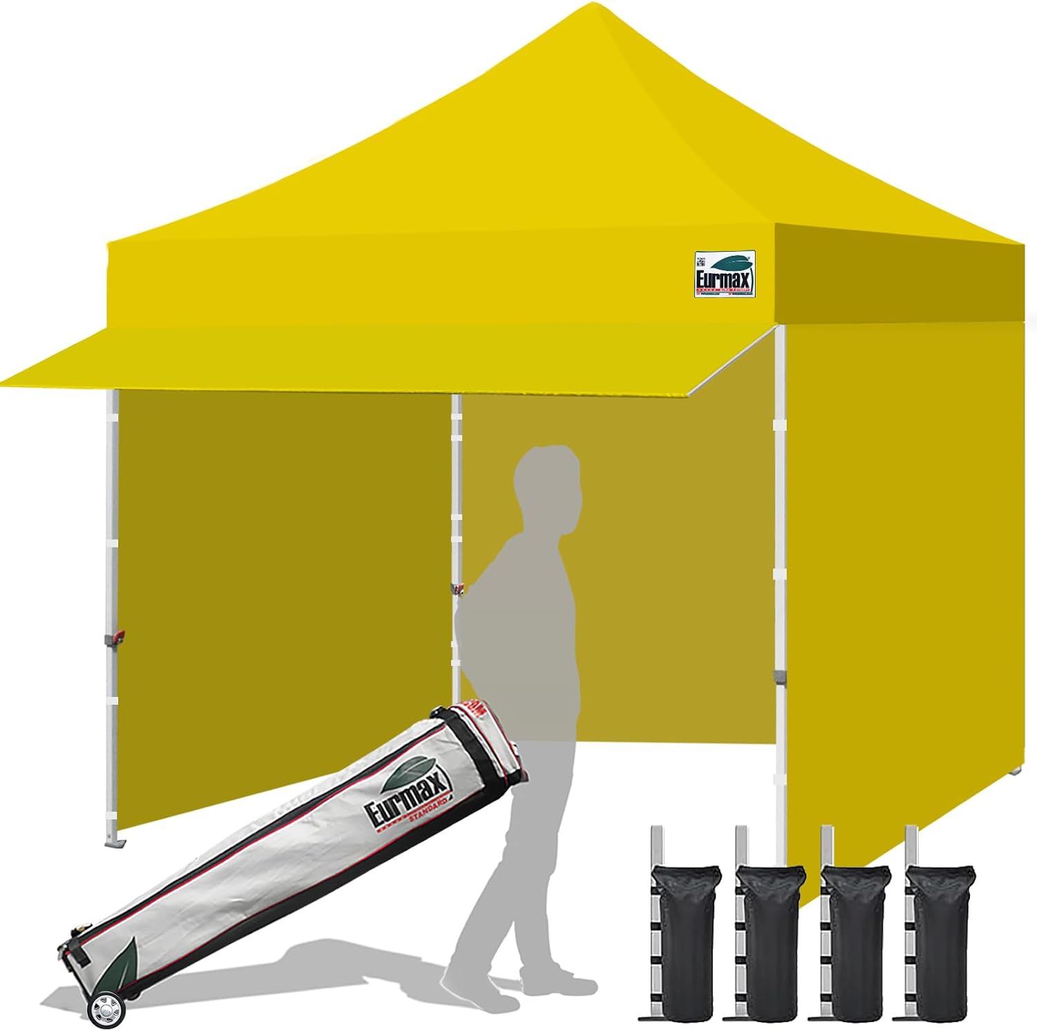 Eurmax USA 10x10 Pop Up Canopy,Commercial Tent with Patented No-Tip Rolling Bag,30sqft Extension Awning & 4 Zippered Removable Walls,UV & Water Resistant,Heavy Duty Instant Shelter Gazebo,White