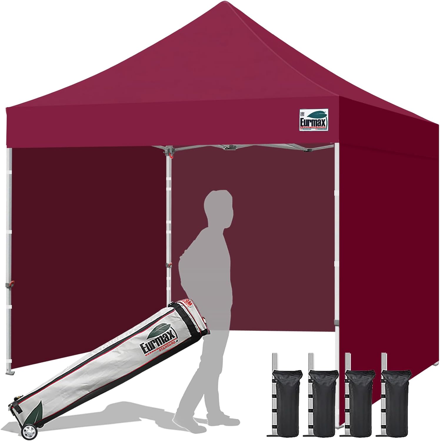 Eurmax USA 10x10 Pop Up Canopy Tent,Commercial Tent with Patented No-Tip Rolling Bag,4 Zippered Removable Walls,UV & Water Resistant Canopy Top,Heavy Duty Outdoor Gazebo,Instant Shelter(White)