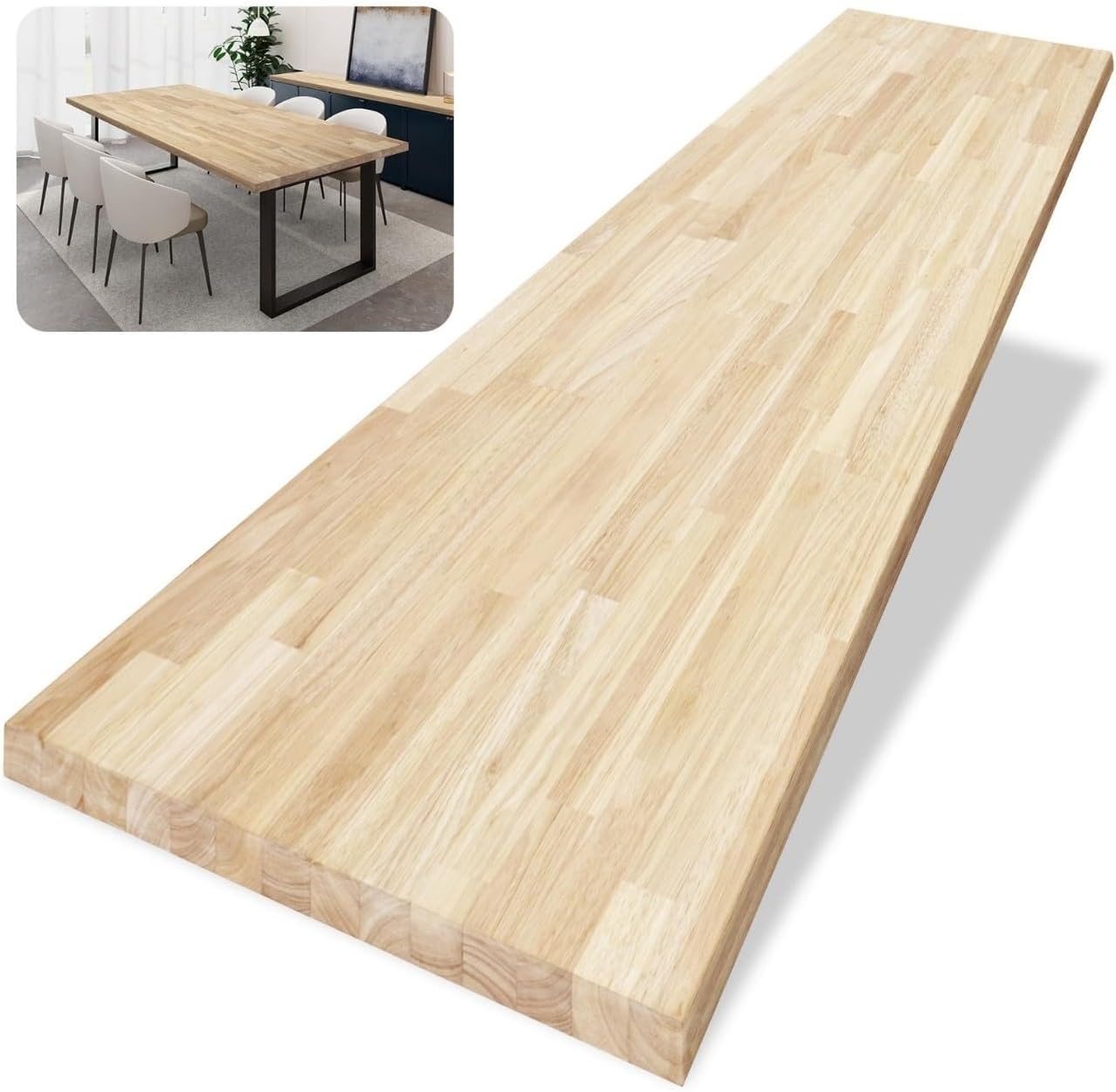 Howizz Butcher Block Countertop 48 x 25 x 1.5 - Hevea Unfinished Solid Wood Table Top, Wood Countertop for DIY Desk, Table, Workbench, Kitchen Island.