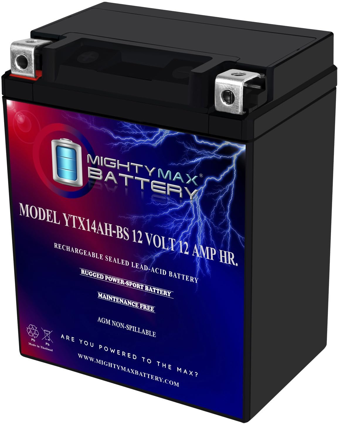 Mighty Max Battery YTX14-BS - 12 Volt 12 AH, 200 CCA, Rechargeable Maintenance Free SLA AGM Motorcycle Battery