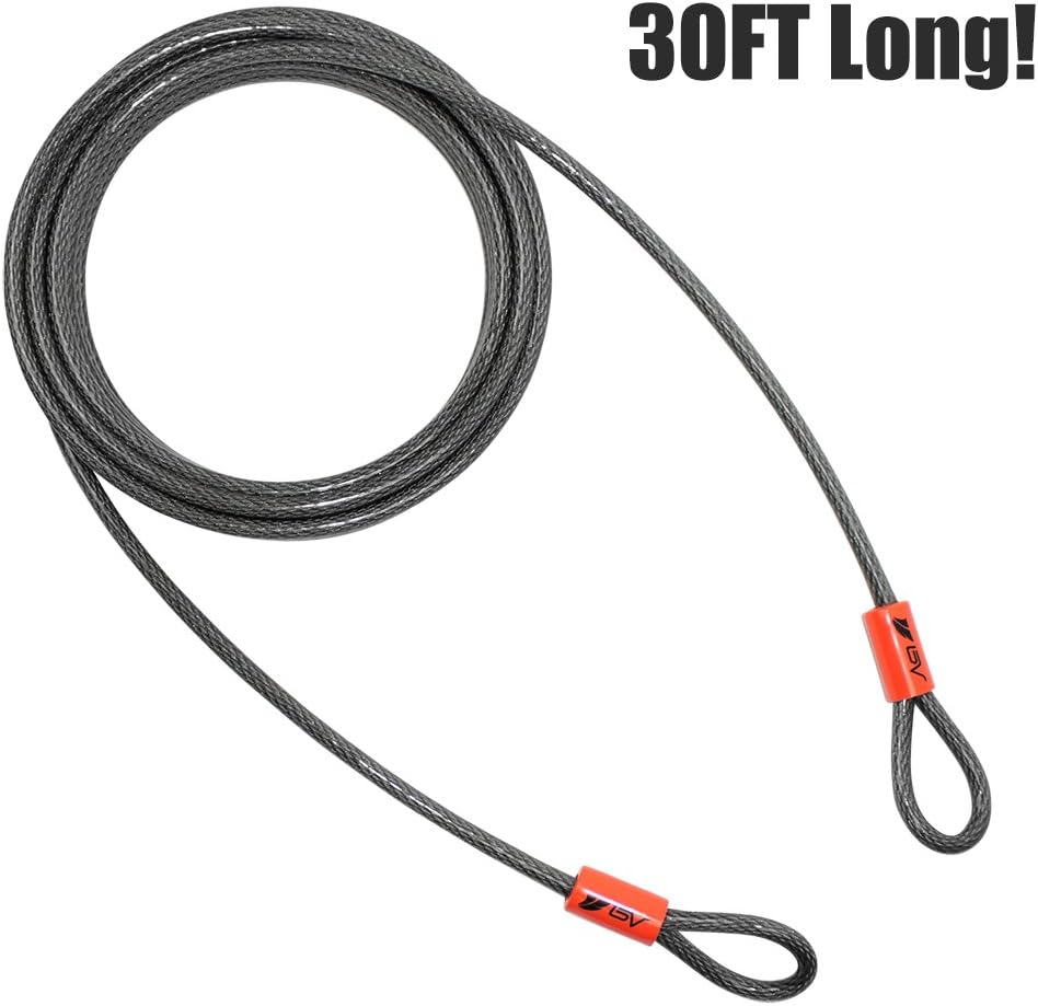 BV 7FT Heavy-Duty Security Cable Lock with Loops – Extra Thick 10mm (3/8") Braided Steel, Cut-Resistant & Weatherproof Wire Cable for Padlock, Gate, Bike, Motorcycle & Outdoor Equipment