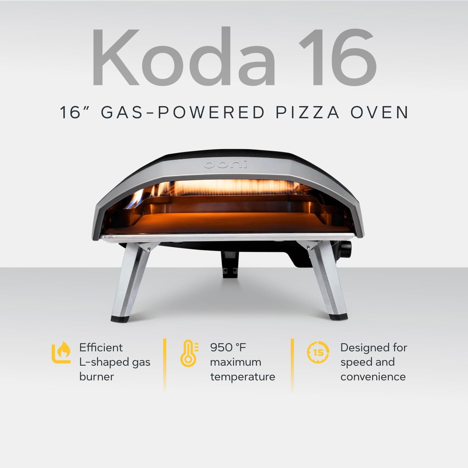 Ooni Koda 16 Propane Gas Pizza Oven – 16" Gas Powered Outdoor Oven with 28 mBar Regulator and Gas Hose