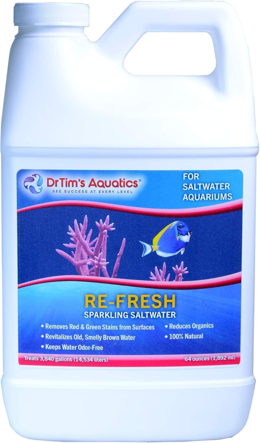 Dr. Tim’s Aquatics Saltwater RE-Fresh for Natural Fresh Sparkling Water – For Fish Tanks, Aquariums – Reduces Organics, Preserves Clean Waters