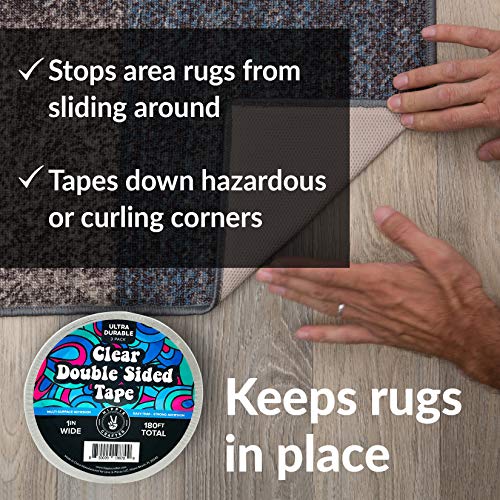 HIPPIE CRAFTER Clear Double Sided Tape, 2 Inch Wide Heavy-Duty Adhesive, Removable Mounting Tape for Posters, Carpets, Wall-Safe Use, Crafts