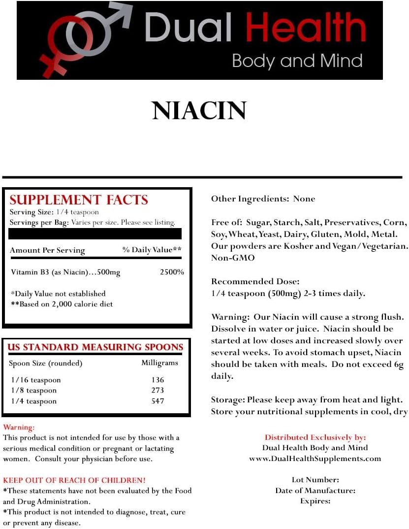 Niacin Powder (5.5 lbs - 2.5 kilograms) Vitamin B3 Bulk Supplement Immediate Release with Flush Nicotinic Acid Non-GMO, Vegan