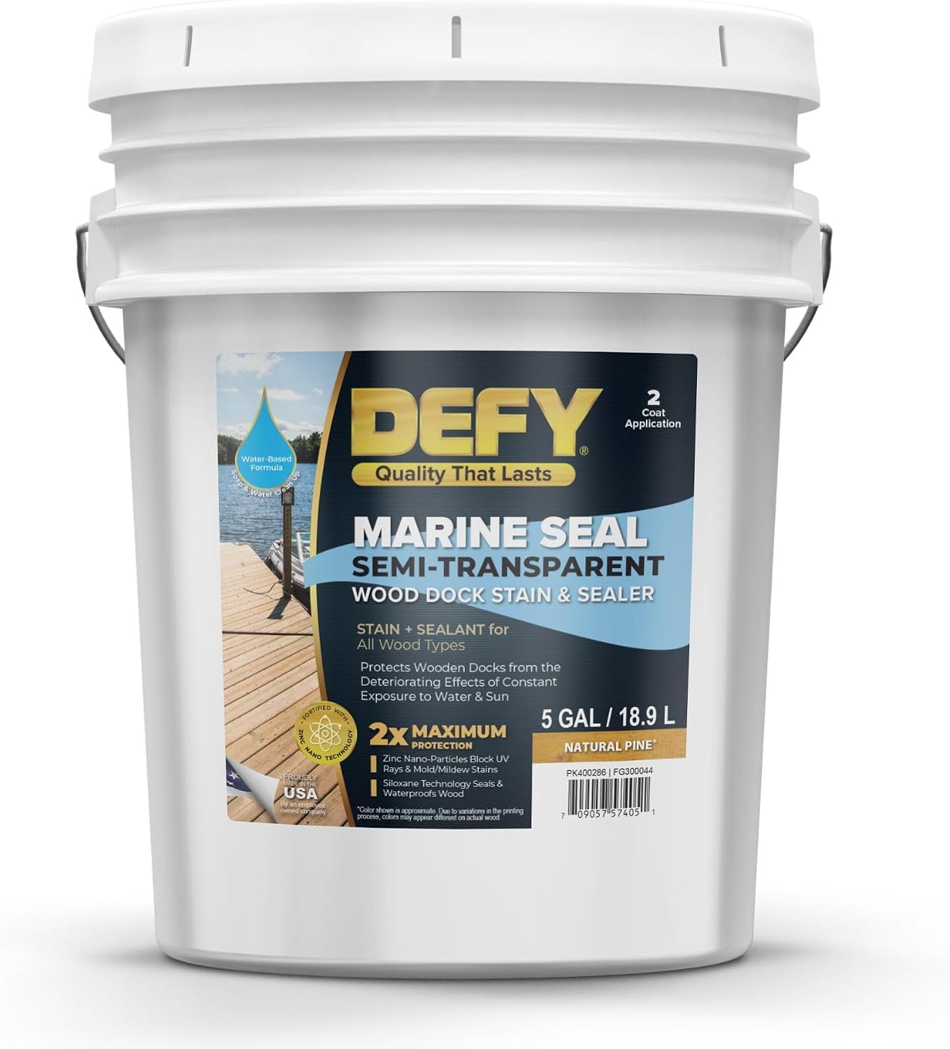 DEFY Marine Seal Semi-Transparent Exterior Wood Stain and Sealer - Waterproof Sealant for Wood Docks, Boat Piers, Marinas, Boardwalks, & More - Cedar Tone - 5 Gallon, Made in USA
