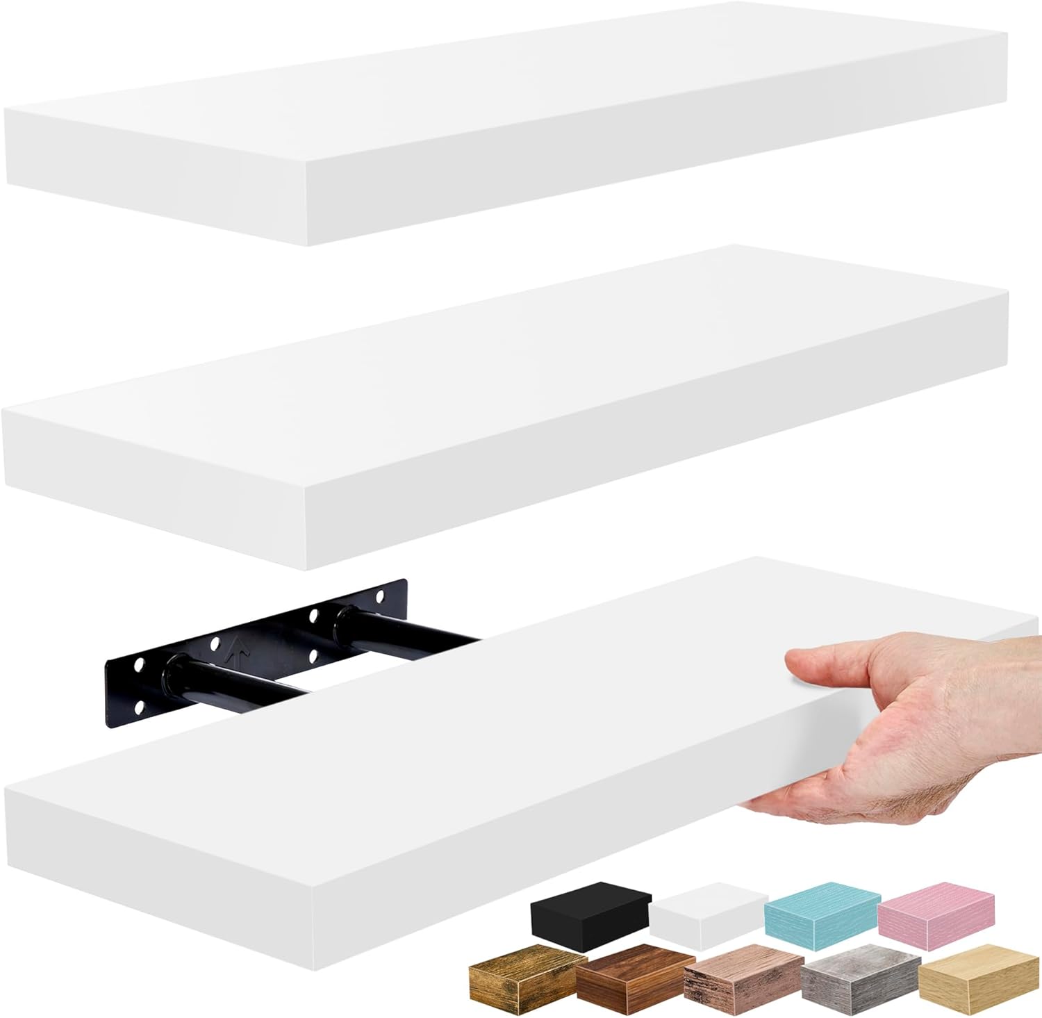Sorbus Floating Shelves for Wall – 16 Inch Floating Shelf for Kitchen, Bedroom, Living Room, Bathroom, Home & Wall Decor - Mounted Bathroom Shelves with Invisible Brackets (Grey, 3 Pack)