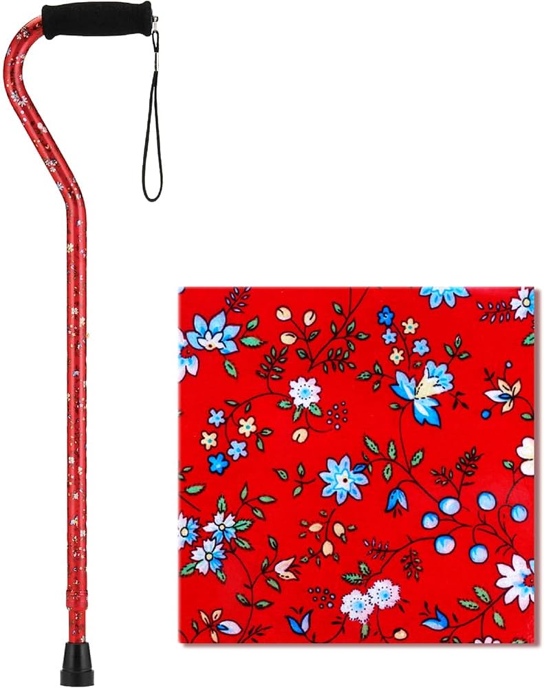 NOVA Designer Walking Cane with Offset Handle, Lightweight Adjustable Walking Stick with Carrying Strap, “Maui Flowers” Design