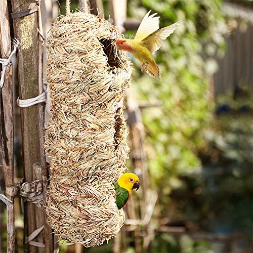 Hummingbird House, Pack of 3 Grass Bird Hut, Hand Woven Hanging Birdhouse Outside Roosting Pocket Nest for Hummingbird Wren Sparrow Wicker Finch Chickadee