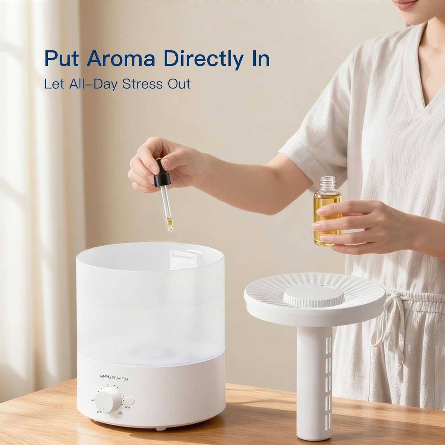 MEGAWISE 1.5L Cool Mist Humidifier for Bedroom, 25dB Quiet