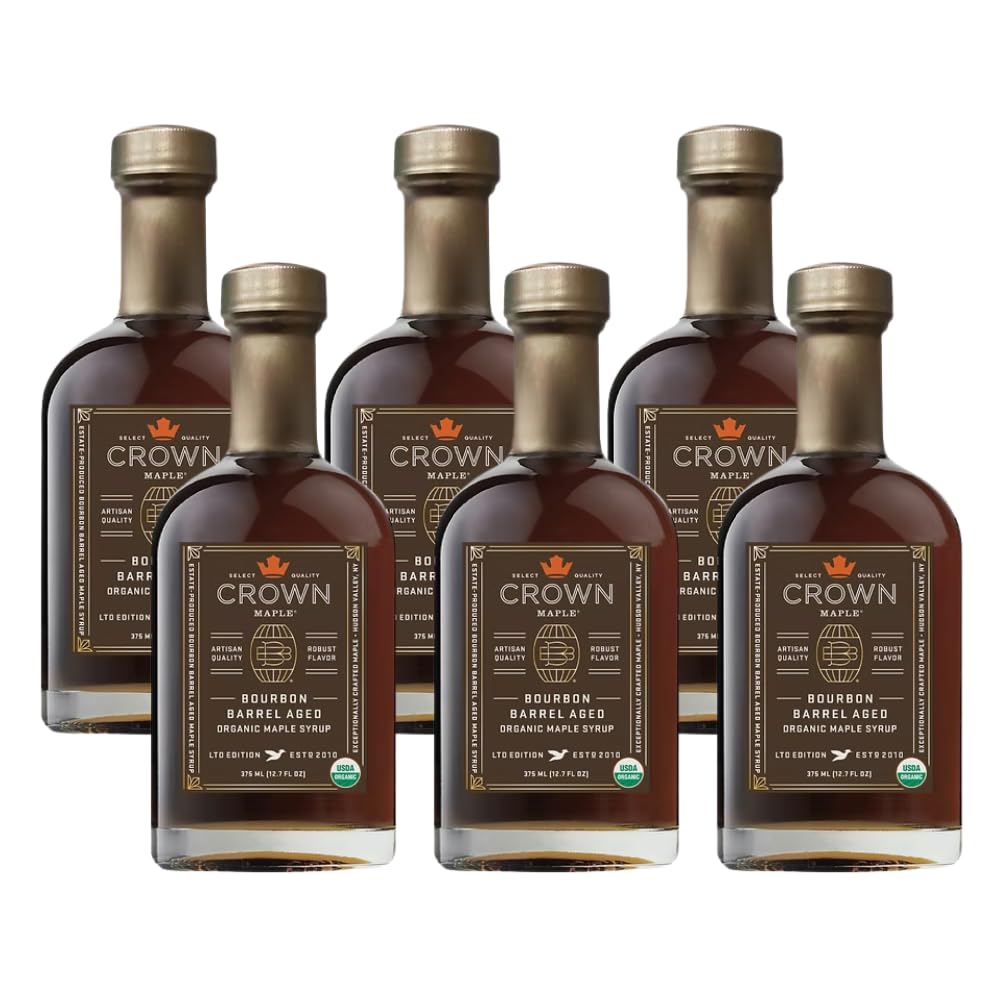 Crown Maple Organic Bourbon Barrel Aged Maple Syrup, Pancakes, Flavor Cocktails, Marinades and Sauces, 12.7 Fl Oz