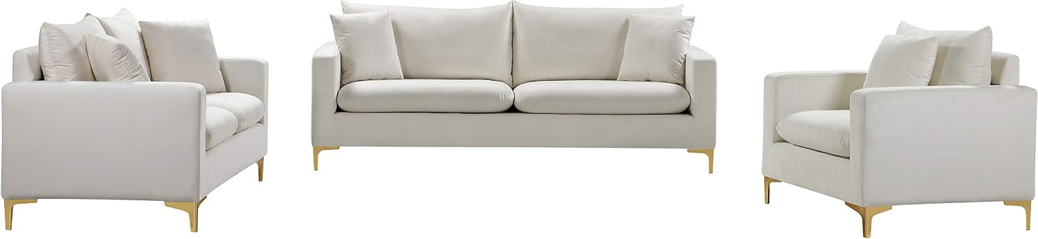 Meridian Furniture Naomi Collection Modern | Contemporary Grey Velvet Upholstered Loveseat with Stainless Steel Base in a Rich Gold or Chrome Finish, 633Grey-L