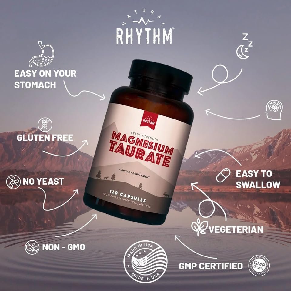 Magnesium Taurate 750mg (150mg Elemental Magnesium) – 120 Vegetarian Capsules – High-Absorption Magnesium Taurate Supplement for Heart, Muscle