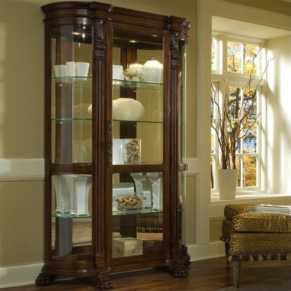 Pulaski Curved End Curio, 53 by 17 by 82-Inch, Brown